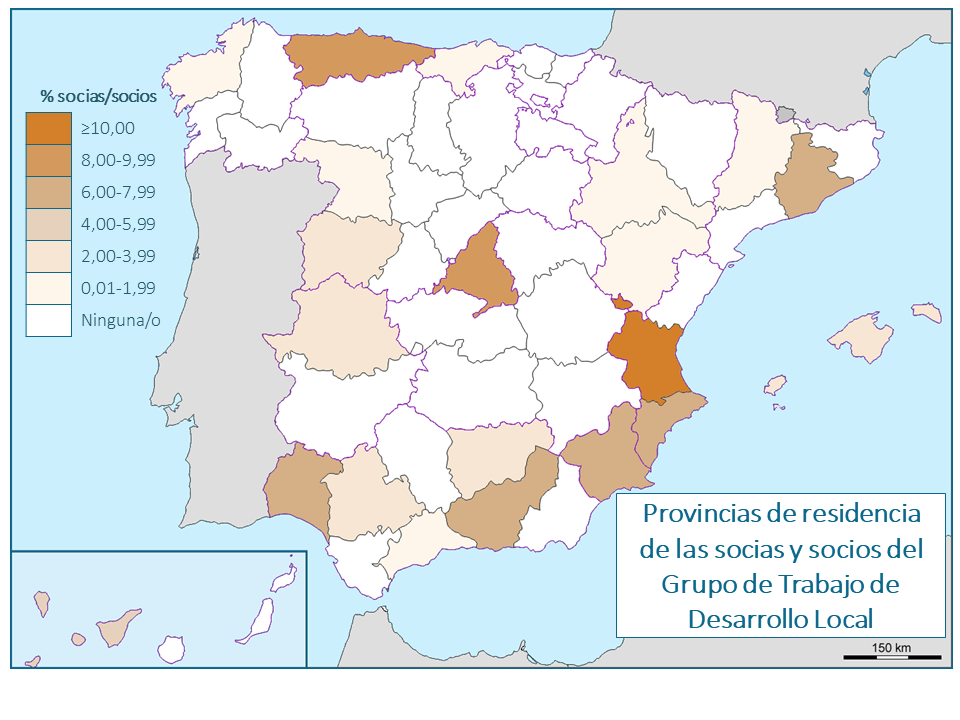Provincias de residencia de los socios y socias del Grupo de Trabajo de Desarrollo Local